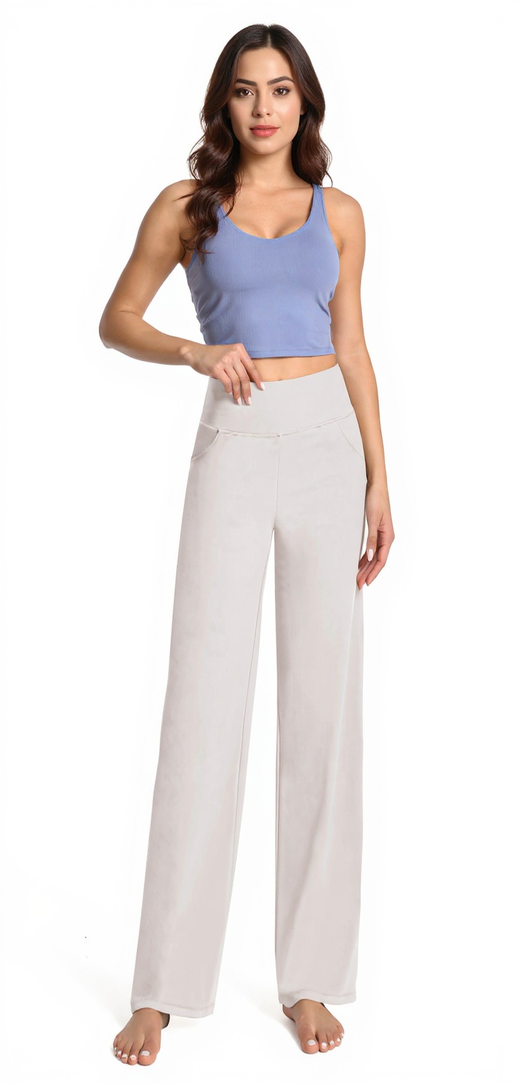 Wide-Leg Yoga Pants in Light Khaki — The Petite Legging Edit style look